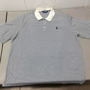 Vintage Polo Golf Navy & White striped polo shirt. 2XL